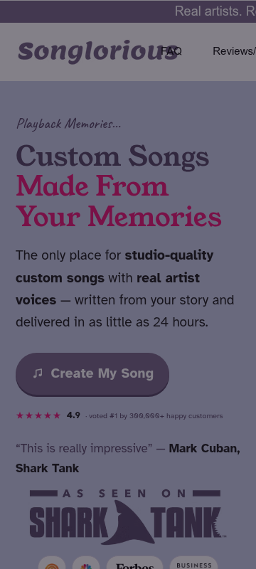 The Songlorious pet-song page on a phone